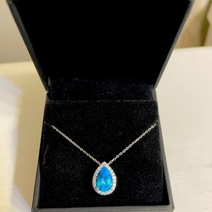Zales Pear-Shaped Swiss Blue Topaz & White Lab-Created Sapphire Necklace